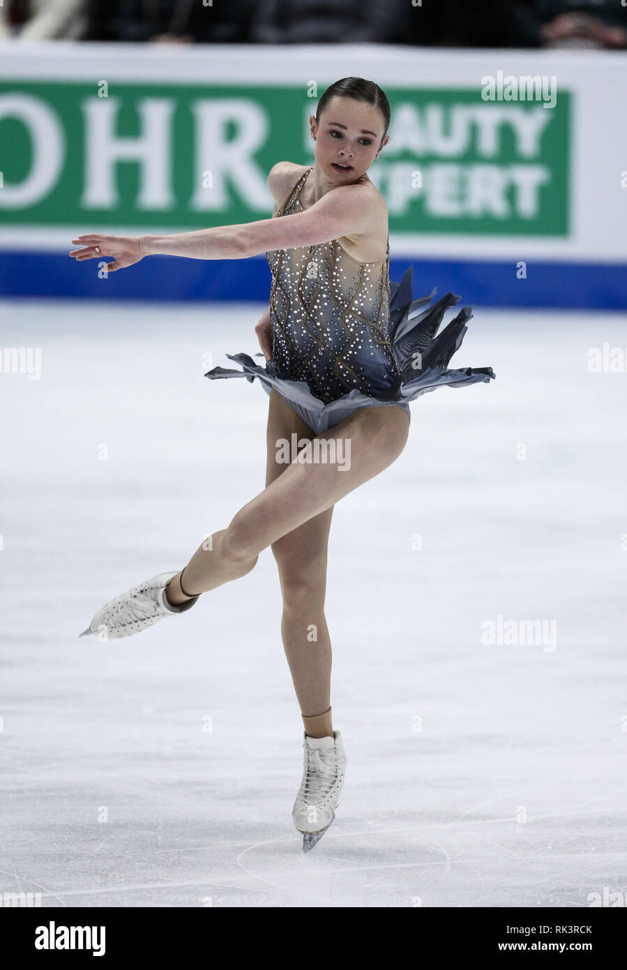 Anaheim, Californie, USA. Feb 8, 2019. Mariah de Bell Canada livre concurrence dans les dames style libre au cours de l'ISU Four Continents Figure Skating Championship au Honda Center d'Anaheim, Californie, le 8 février 2019. Ringo : crédit Chiu/ZUMA/Alamy Fil Live News Banque D'Images