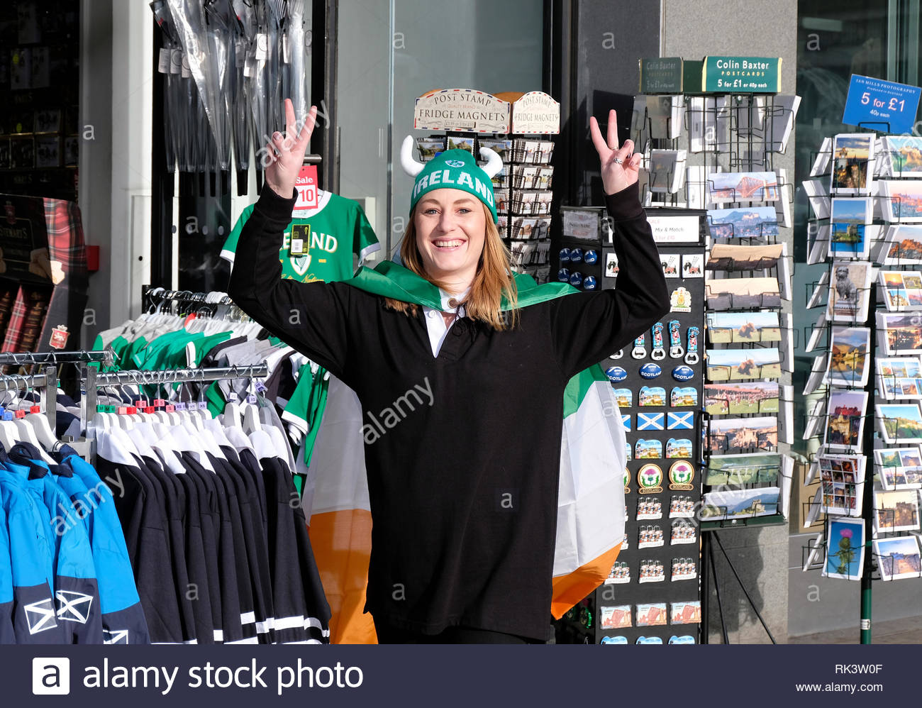 Edinburgh, Royaume-Uni. 9 février 2019. Fan de l'Irlande avant le match de rugby des Six Nations, l'ECOSSE/Irlande au stade de Murrayfield. Credit : Craig Brown/Alamy Live News Banque D'Images