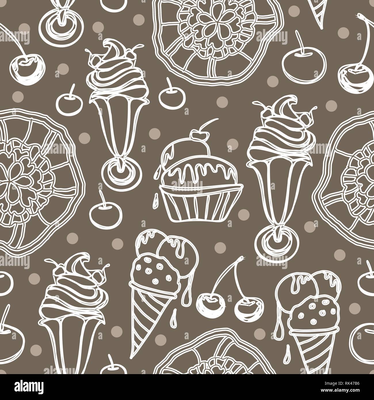 Lace-Sweet Crème glacée sans rêves de répétition illustration . Fun de brun et blanc. Schéma de surface, parfait pour le tissu, album, papier peint. Illustration de Vecteur