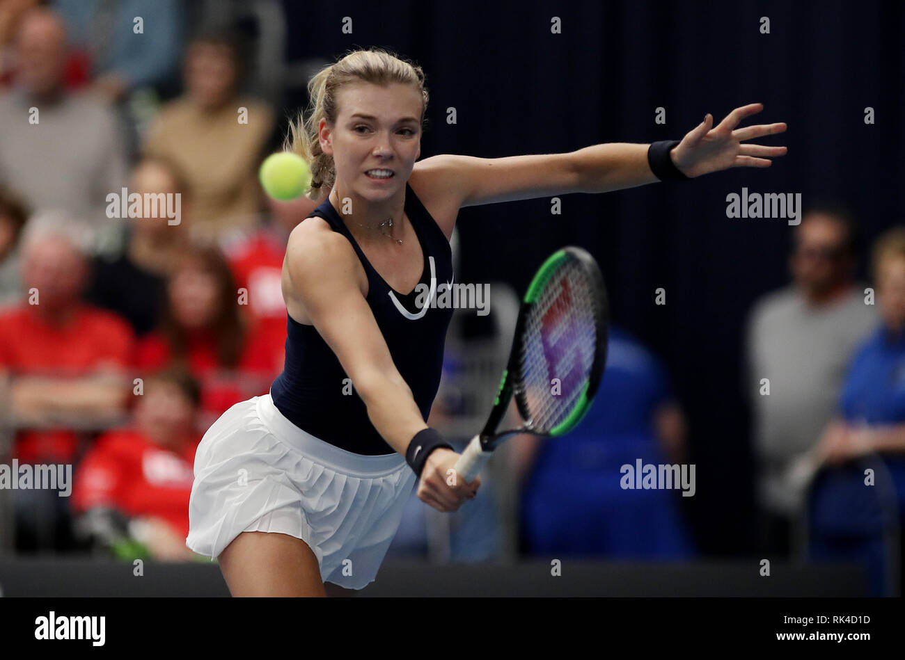 La société britannique Katie Boulter pendant quatre jours de la Fed Cup à l'Université de Bath. Banque D'Images