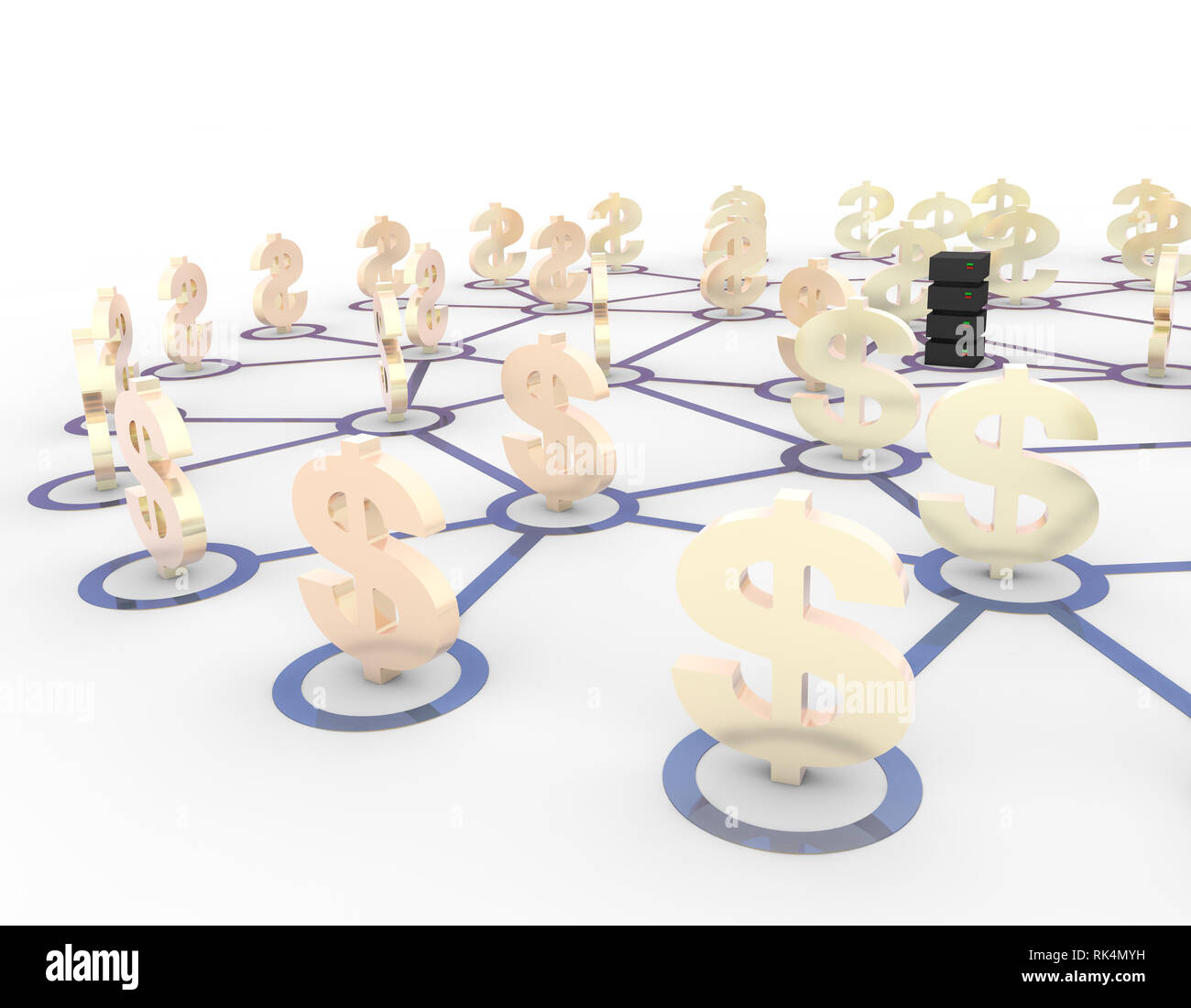 Réseau de serveurs et dollar américain, technologie financière en ligne Banque D'Images