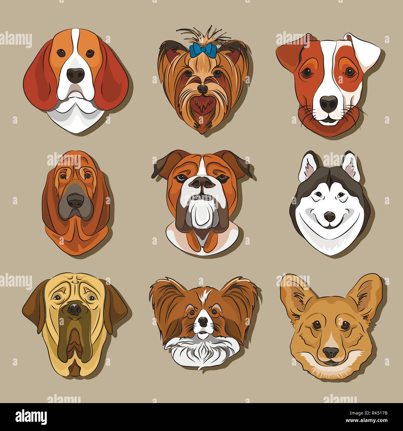 Vector illustration des différents types de chiens de race. Illustration vectorielle, EPS 10 Illustration de Vecteur
