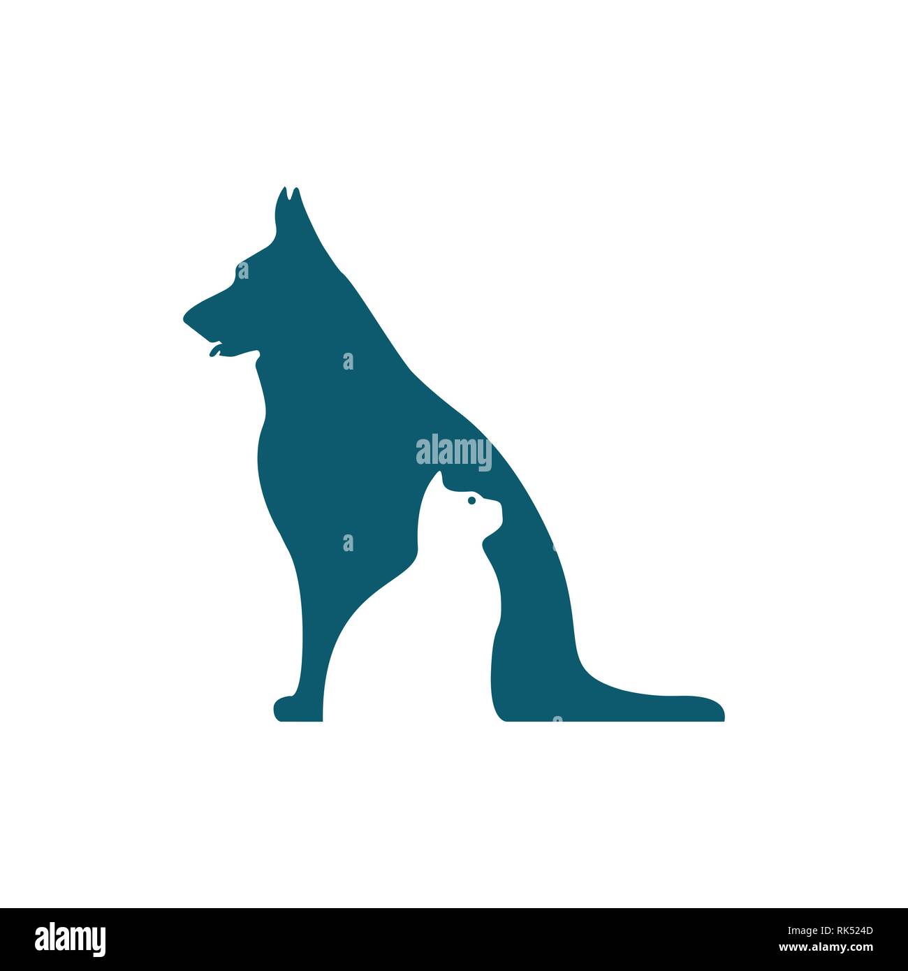 Résumé chat et chien animal ou logo vétérinaire dans l'espace négatif style design Illustration de Vecteur