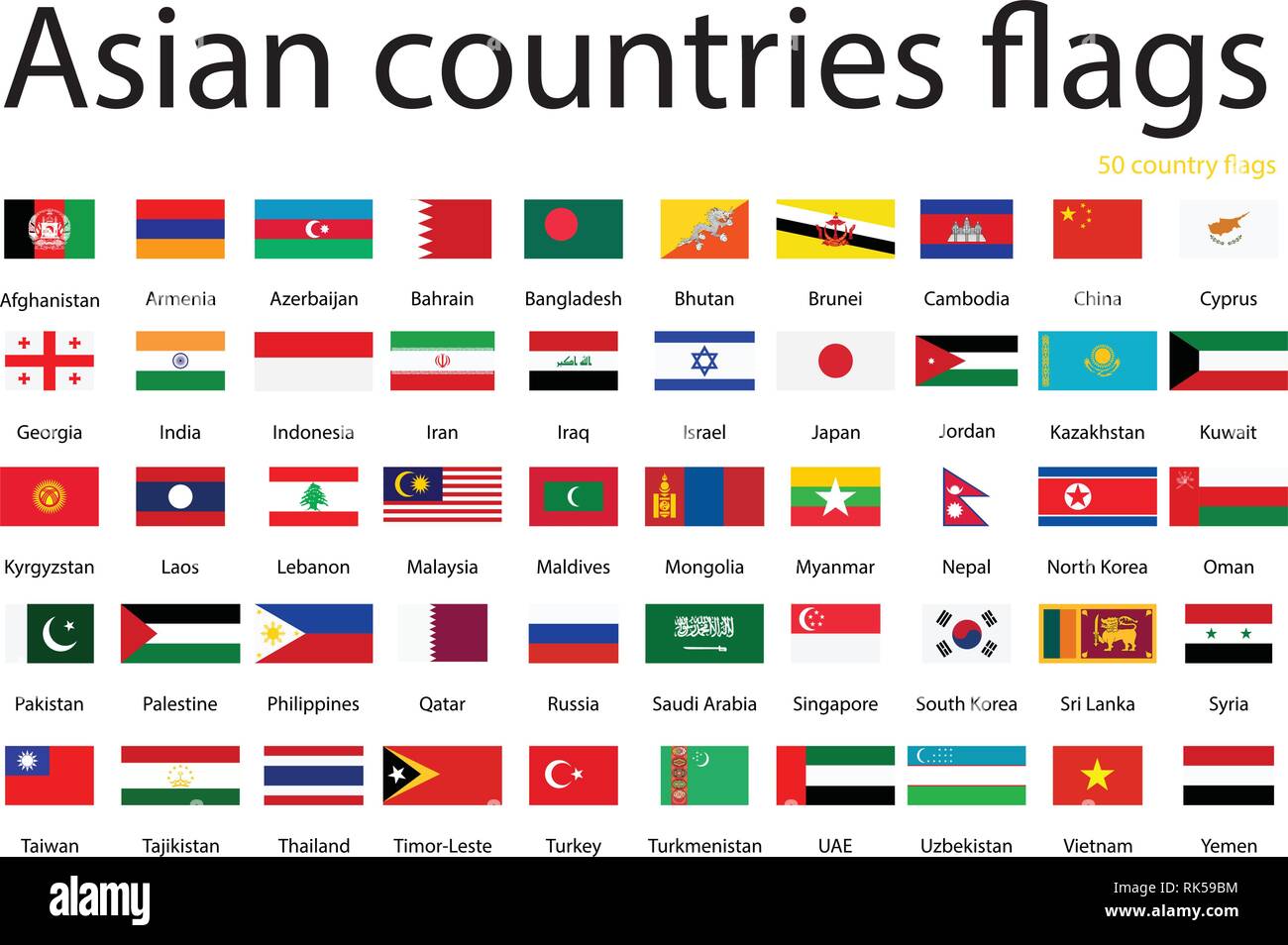 Drapeaux des pays asiatiques icônes vectorielles. 50 pays drapeaux Image Vectorielle Stock Alamy