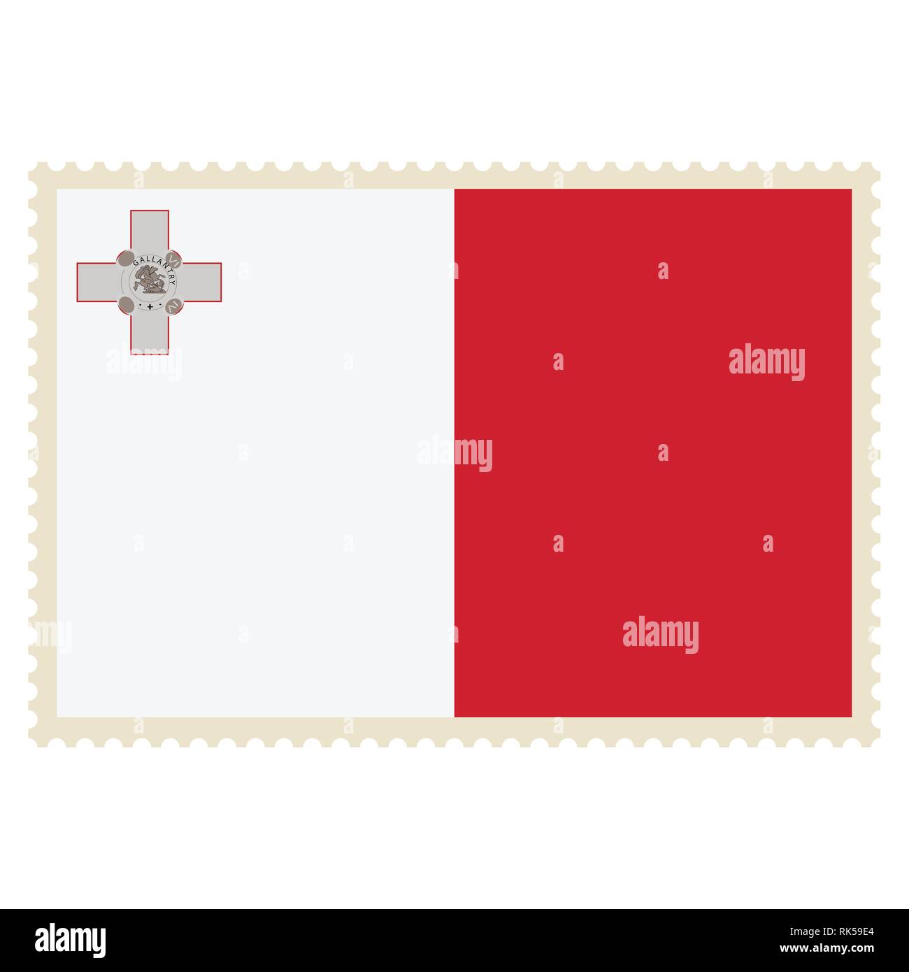 Icône vecteur Malte drapeau sur timbre-poste isolé sur fond blanc. Bouton drapeau Malte Illustration de Vecteur
