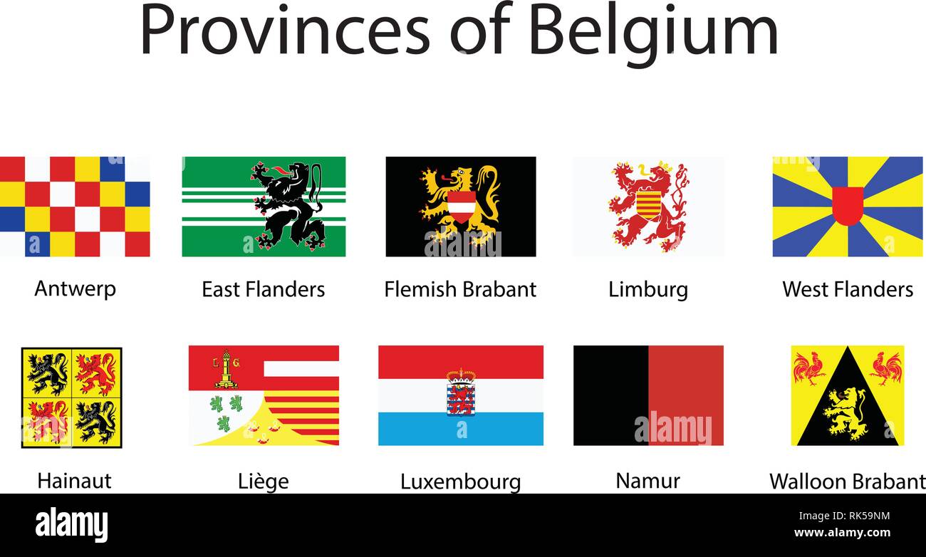 Drapeaux vectoriels Provinces de Belgique. Les Etats belge. Illustration de Vecteur