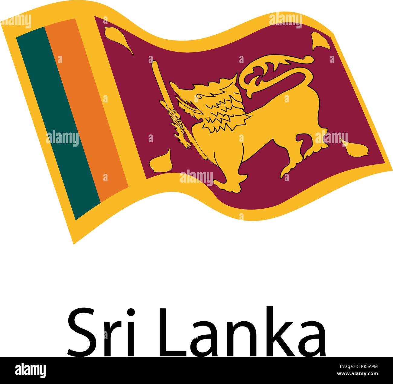 Pavillon du Sri Lanka dans le vent sur fond blanc isolé Illustration de Vecteur