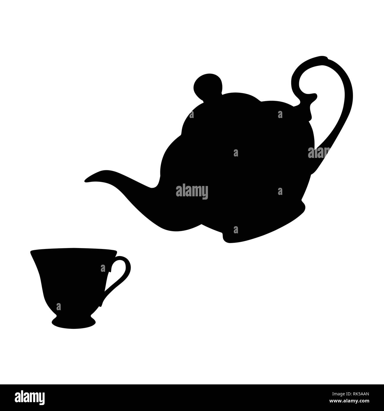 Vector illustration silhouette noire de théière et tasse de thé icon isolé sur fond blanc. Tea party ou un thé l'après-midi Illustration de Vecteur