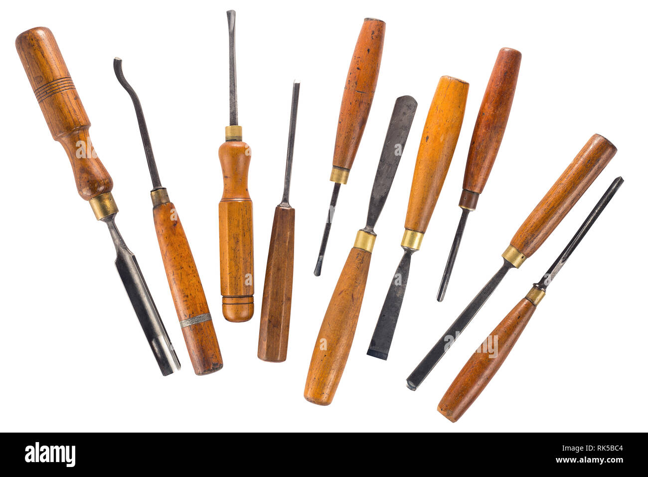 Ensemble de ciseaux à bois pour sculpture sculpture sur bois, outils sur white Banque D'Images