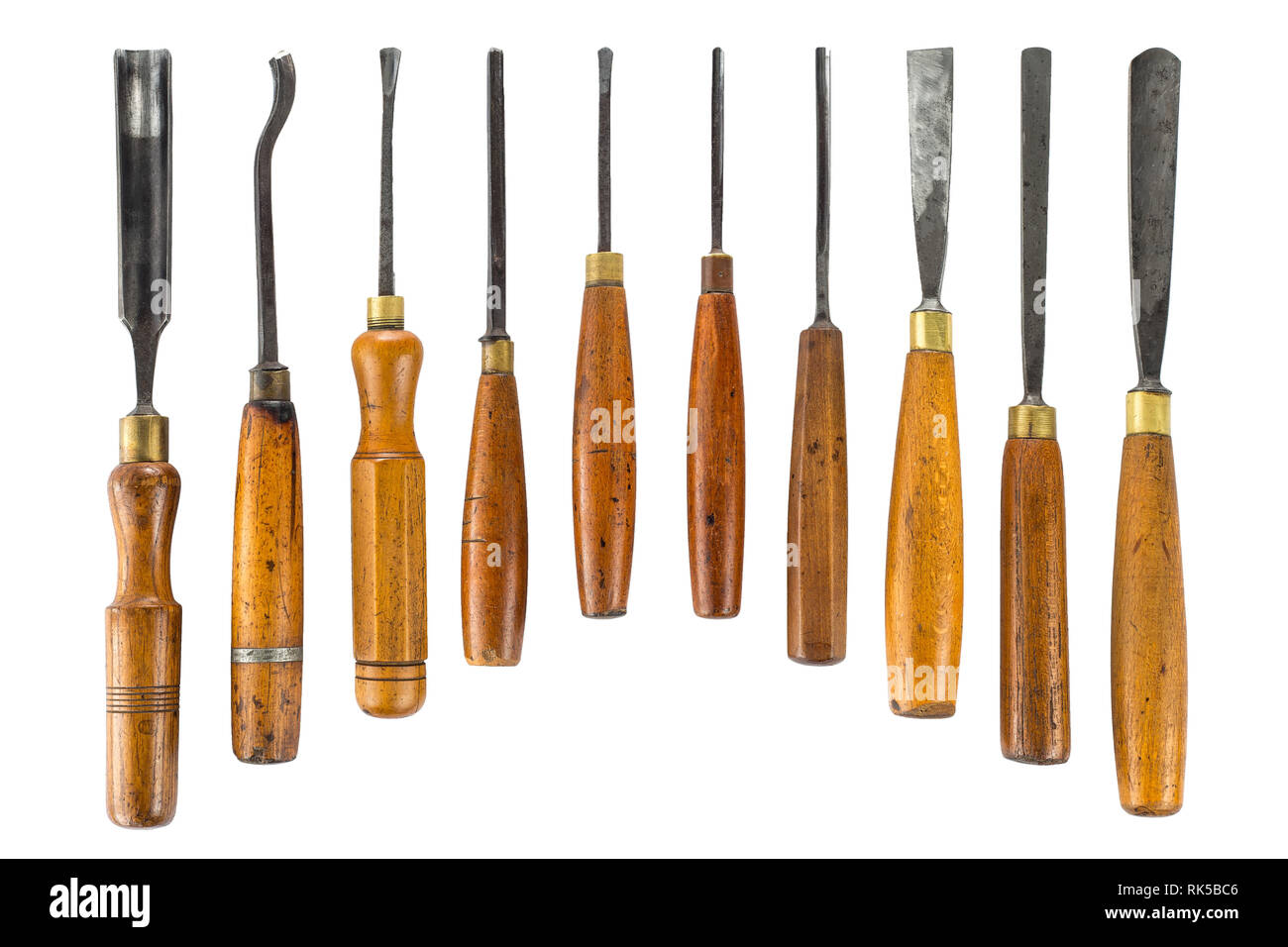 Ensemble de ciseaux à bois pour sculpture sculpture sur bois, outils sur white Banque D'Images