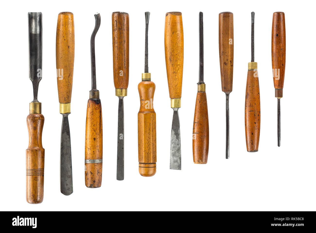 Ensemble de ciseaux à bois pour sculpture sculpture sur bois, outils sur white Banque D'Images