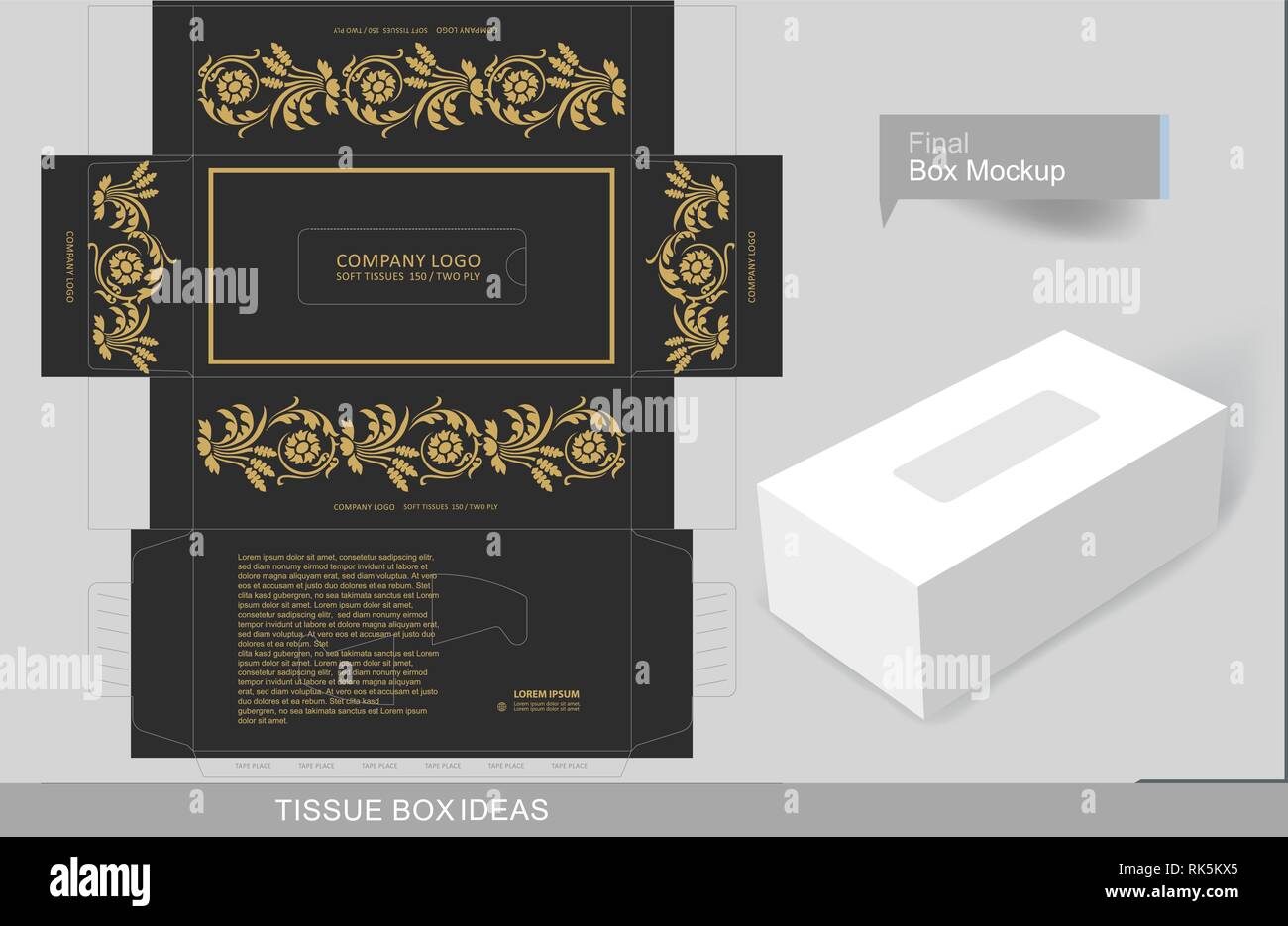 Vintage éléments dorés sur tissu noir fort Concept, modèle pour l'objet commercial, placer vos textes et logos et prêt à aller pour imprimer Illustration de Vecteur