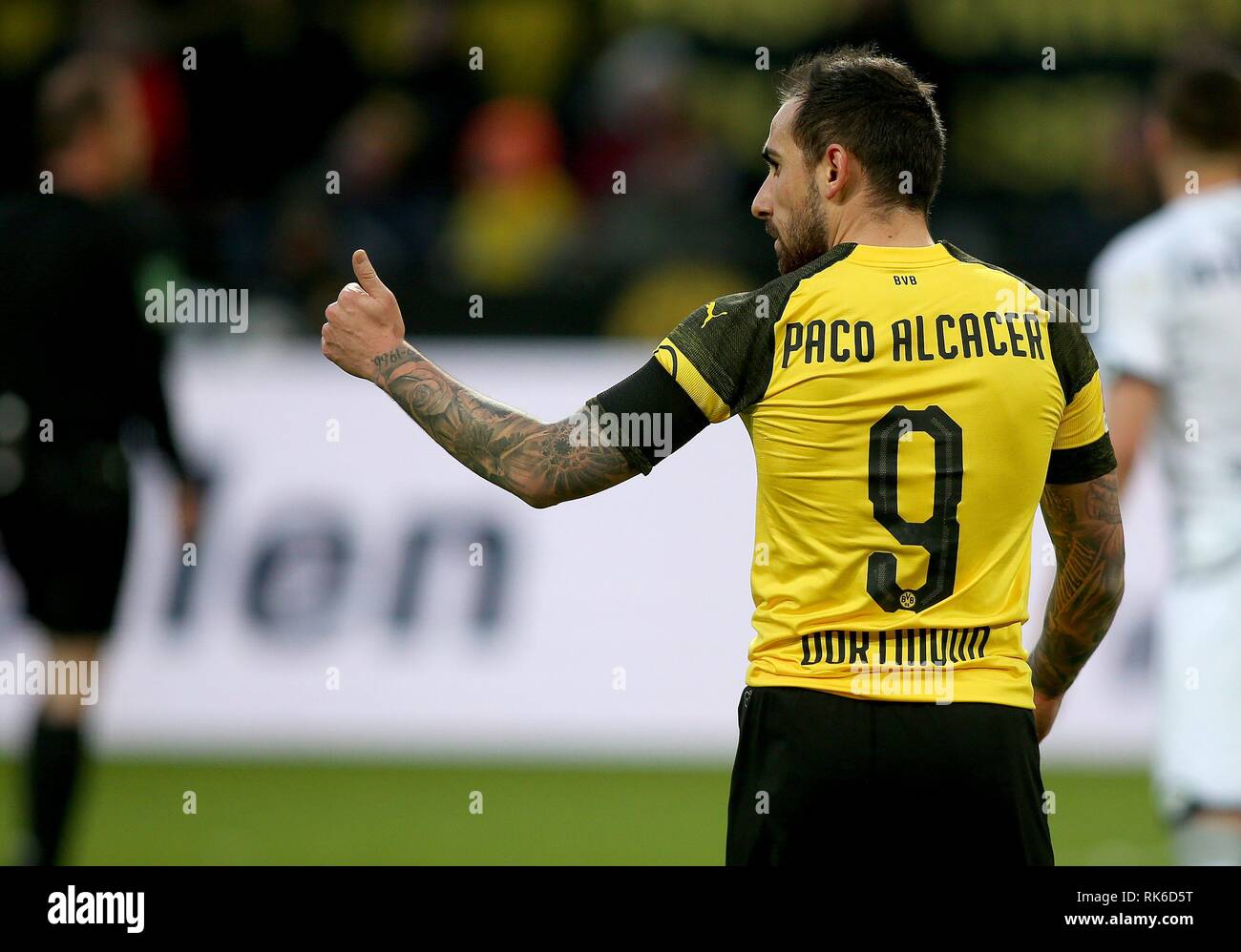 Dortmund, Allemagne. 09Th Feb 2019. firo : 09.02.2019, football, 1.Bundesliga, la saison 2018/2019, BVB, Borussia Dortmund - TSG 1899 Hoffenheim, Paco Alcacer do, BVB Borussia Dortmund, la moitié de la figure, les gestes, les expressions du visage, l'utilisation de crédit dans le monde entier | : dpa/Alamy Live News Banque D'Images