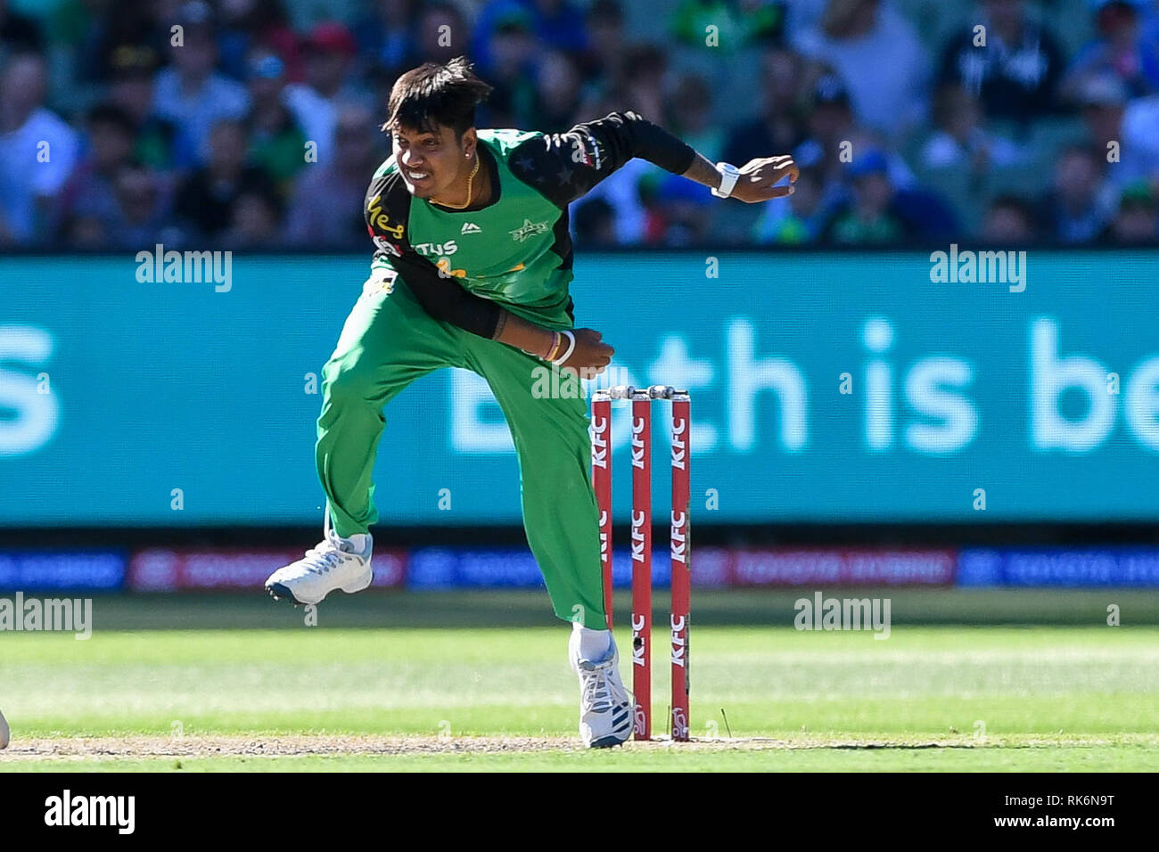 Melbourne, Australie. 10 fév, 2019. Big Bash australienne de cricket, Melbourne Stars contre Sixers de Sydney ; Sandeep Lamichhane du Melbourne Stars Crédit : bols Plus Sport Action/Alamy Live News Banque D'Images