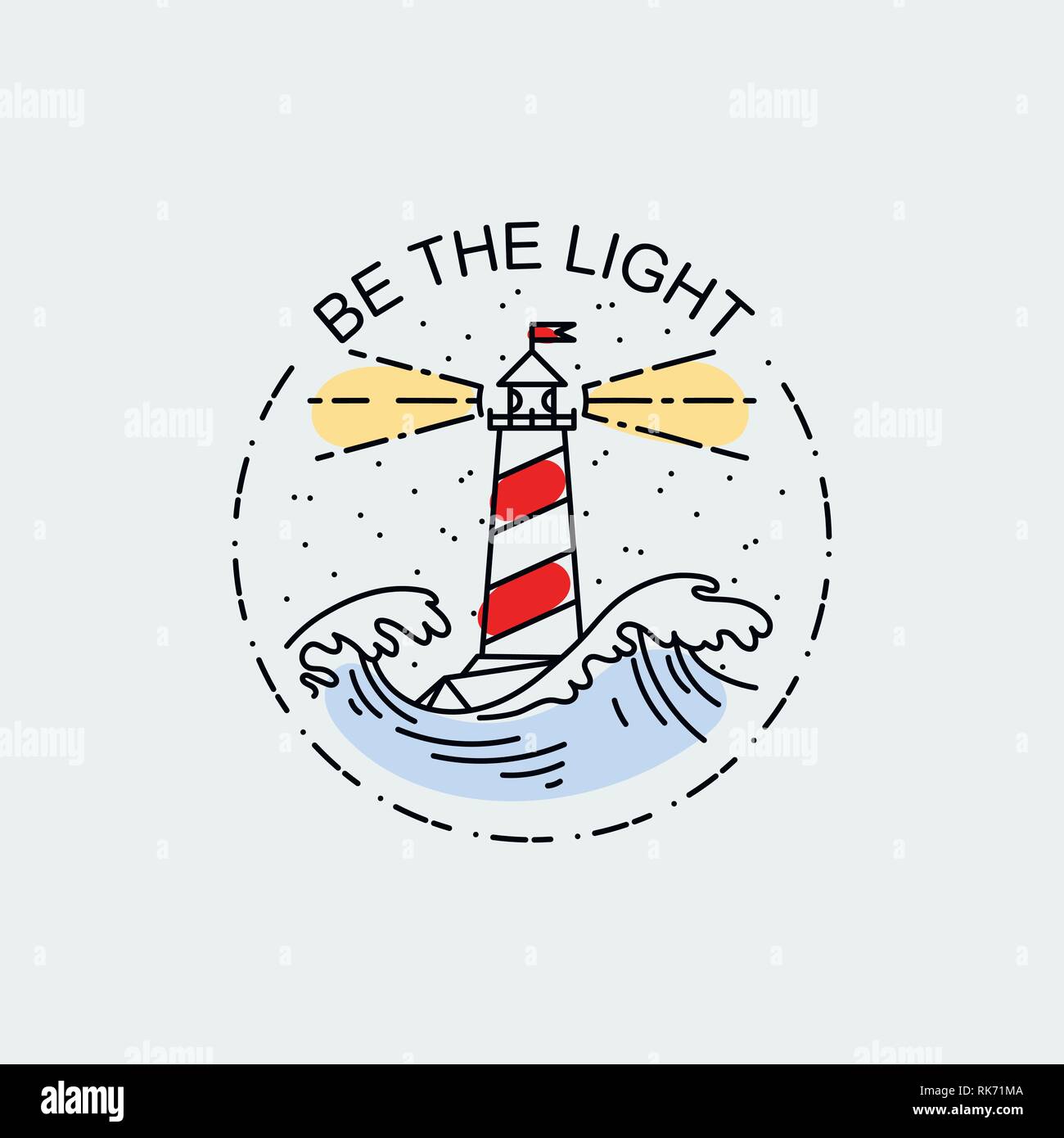 Être la lumière. Vintage illustration de fine ligne phare mer icône. Oiseaux vecteur conception graphique logo, print, étiquette, d'un insigne, autocollant, emblème, signer, de l'identité Illustration de Vecteur