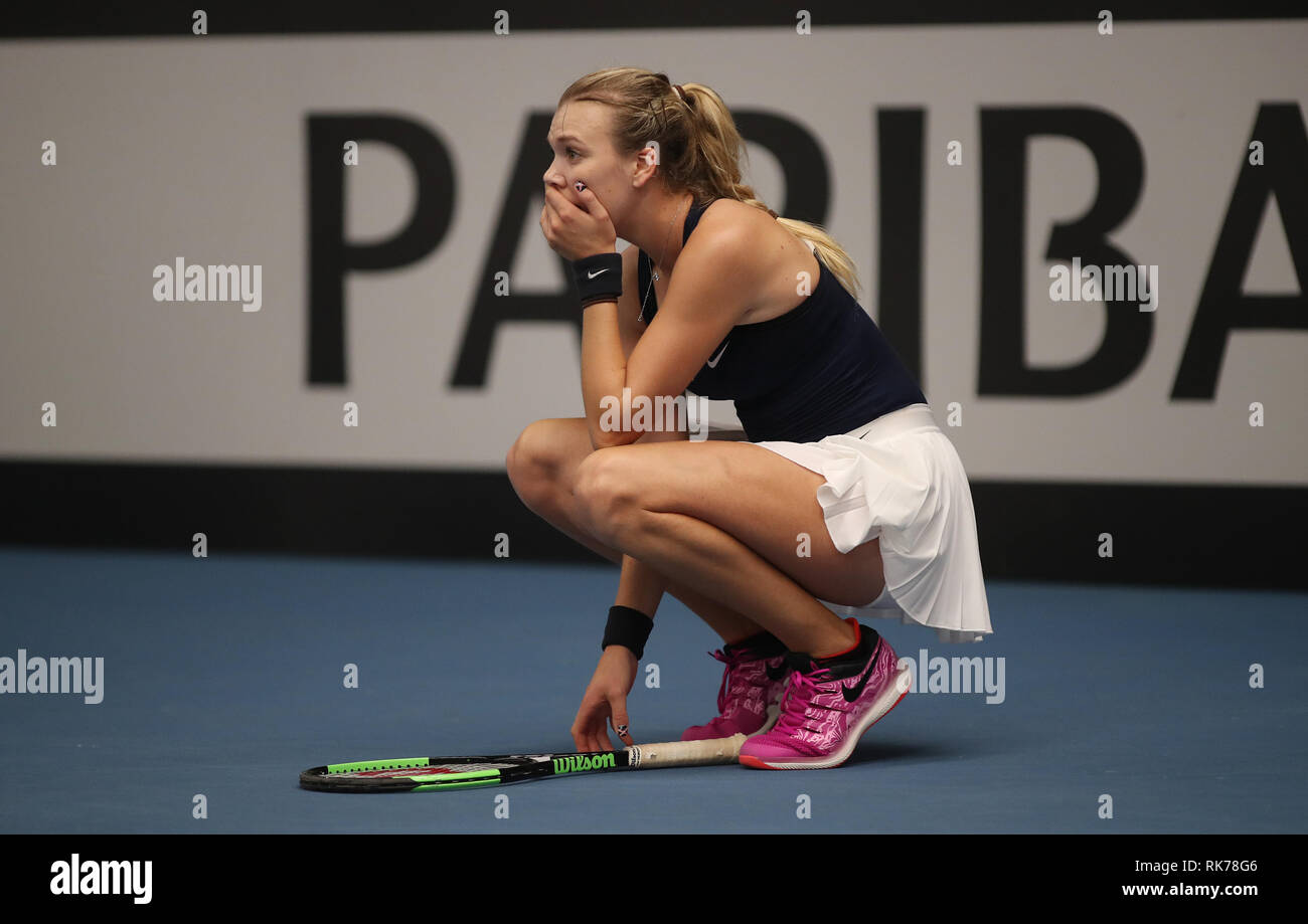 La société britannique Katie Boulter pendant quatre jours de la Fed Cup à l'Université de Bath. Banque D'Images
