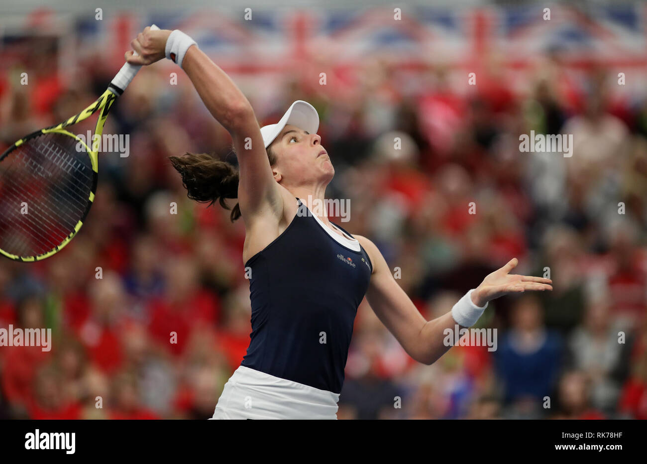 Great Britain's Johanna Konta pendant quatre jours de la Fed Cup à l'Université de Bath. Banque D'Images