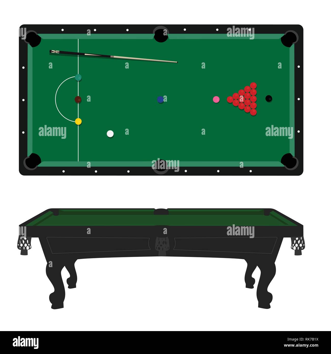 Table de billard réaliste illustration vectorielle avec jeu de boules et  cue. Table de billard avec tissu vert haut et de côté Image Vectorielle  Stock - Alamy