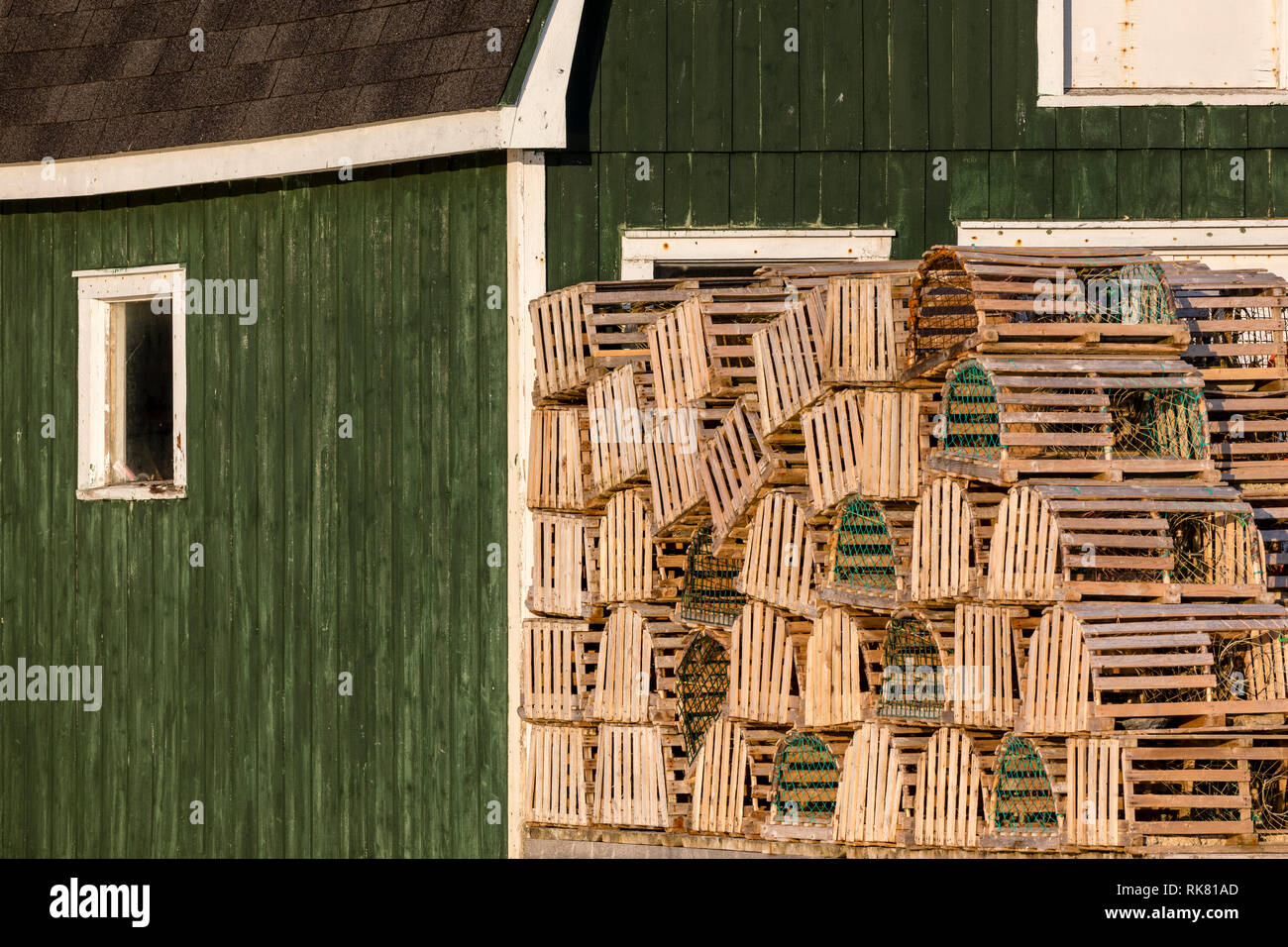 Scène de pêche avec des casiers à homard à Terre-Neuve. Banque D'Images