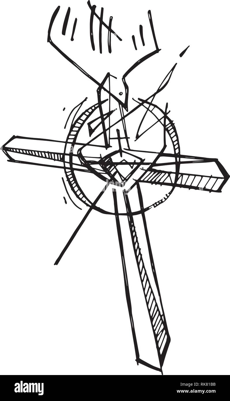 Hand drawn vector illustration ou dessin d'un symbole religieux croix chrétienne d'encre Illustration de Vecteur
