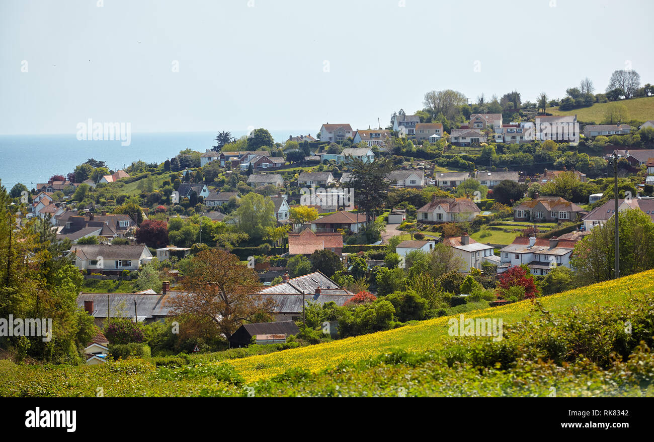 La vue sur le village de pêcheurs de bière qui fait face à la baie de Lyme sur la côte jurassique est du Devon. L'Angleterre Banque D'Images