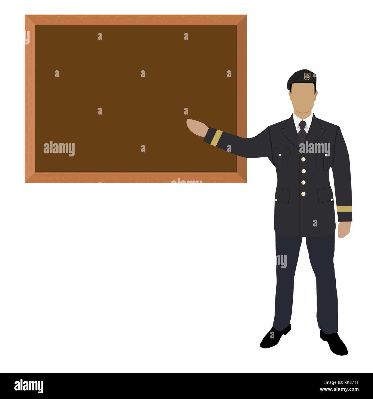 Soldat debout devant vide tableau noir. Concept de l'éducation Illustration de Vecteur