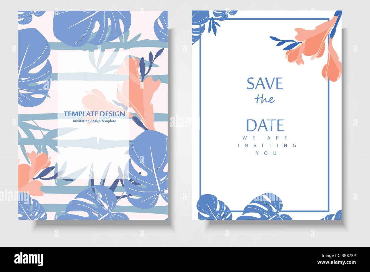 Jardin Botanique Tropical invitation card template design, des fleurs avec des feuilles Illustration de Vecteur