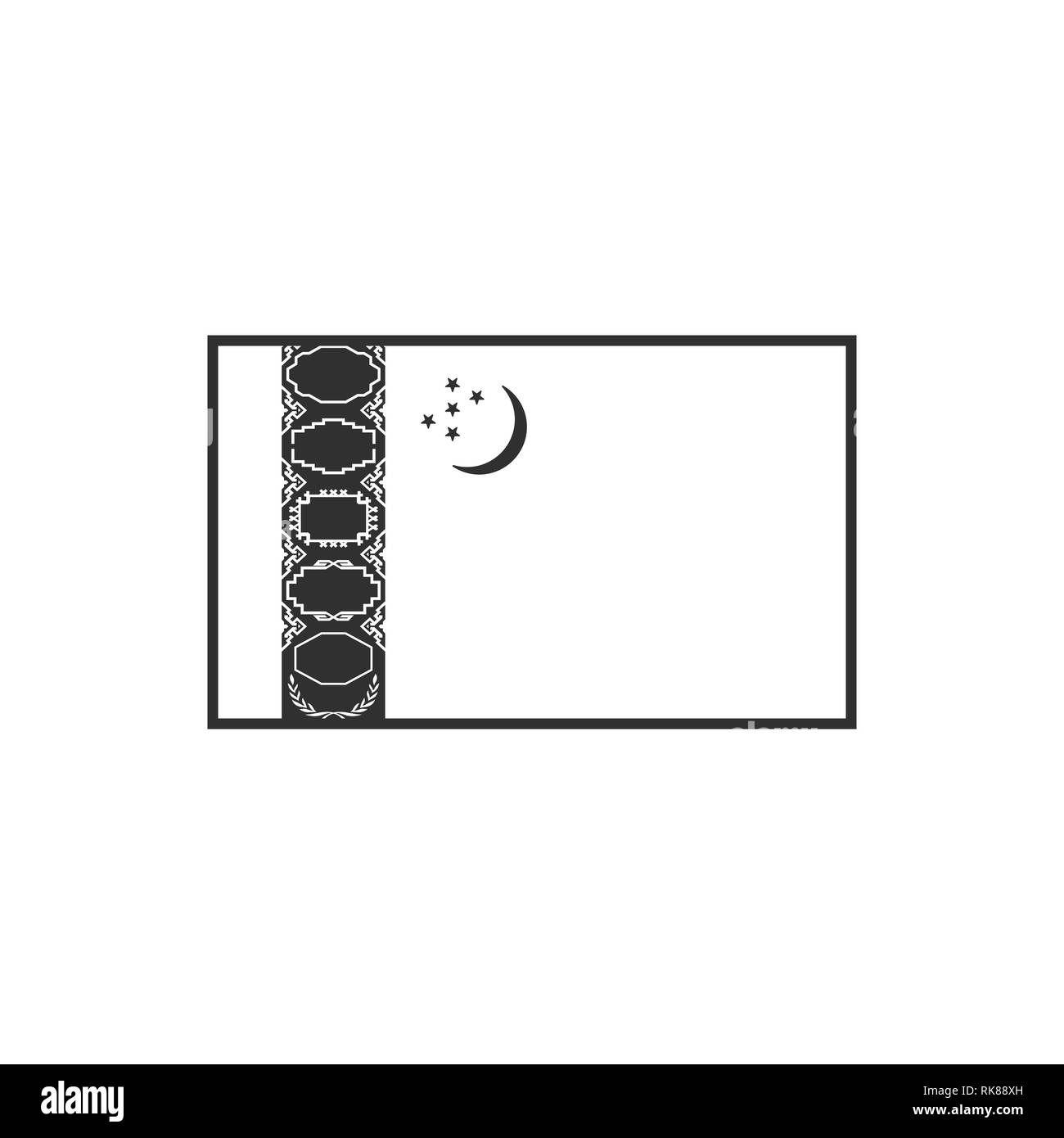 L'icône du drapeau du Turkménistan en contour noir modèle plat. Date de l'indépendance ou de la fête nationale. Illustration de Vecteur