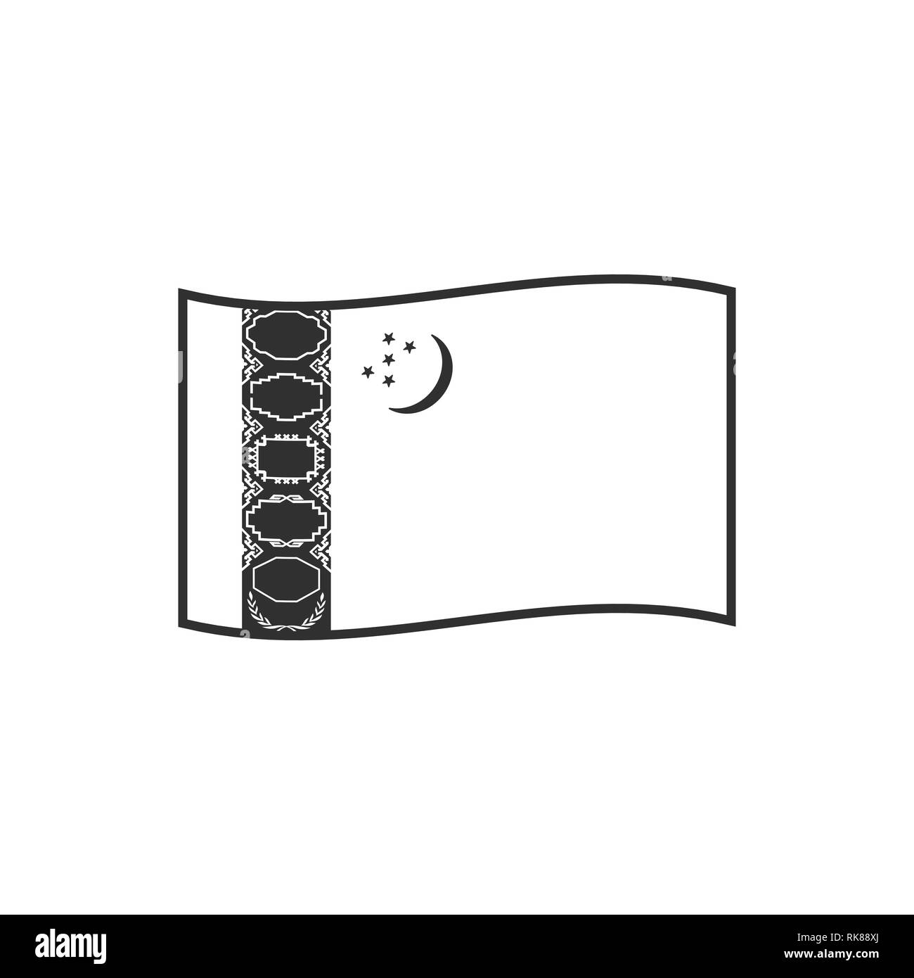 L'icône du drapeau du Turkménistan en contour noir modèle plat. Date de l'indépendance ou de la fête nationale. Illustration de Vecteur