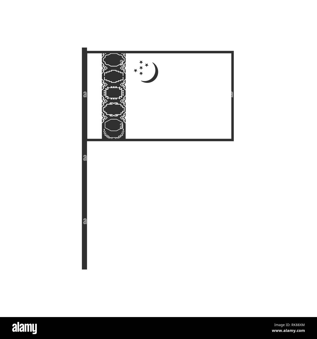 L'icône du drapeau du Turkménistan en contour noir modèle plat. Date de l'indépendance ou de la fête nationale. Illustration de Vecteur