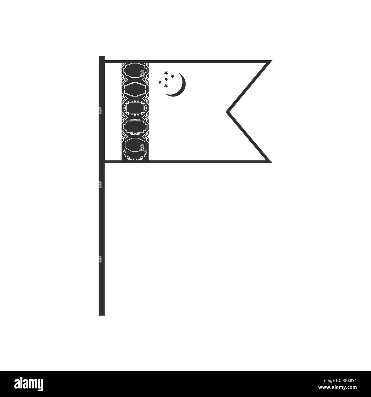 L'icône du drapeau du Turkménistan en contour noir modèle plat. Date de l'indépendance ou de la fête nationale. Illustration de Vecteur