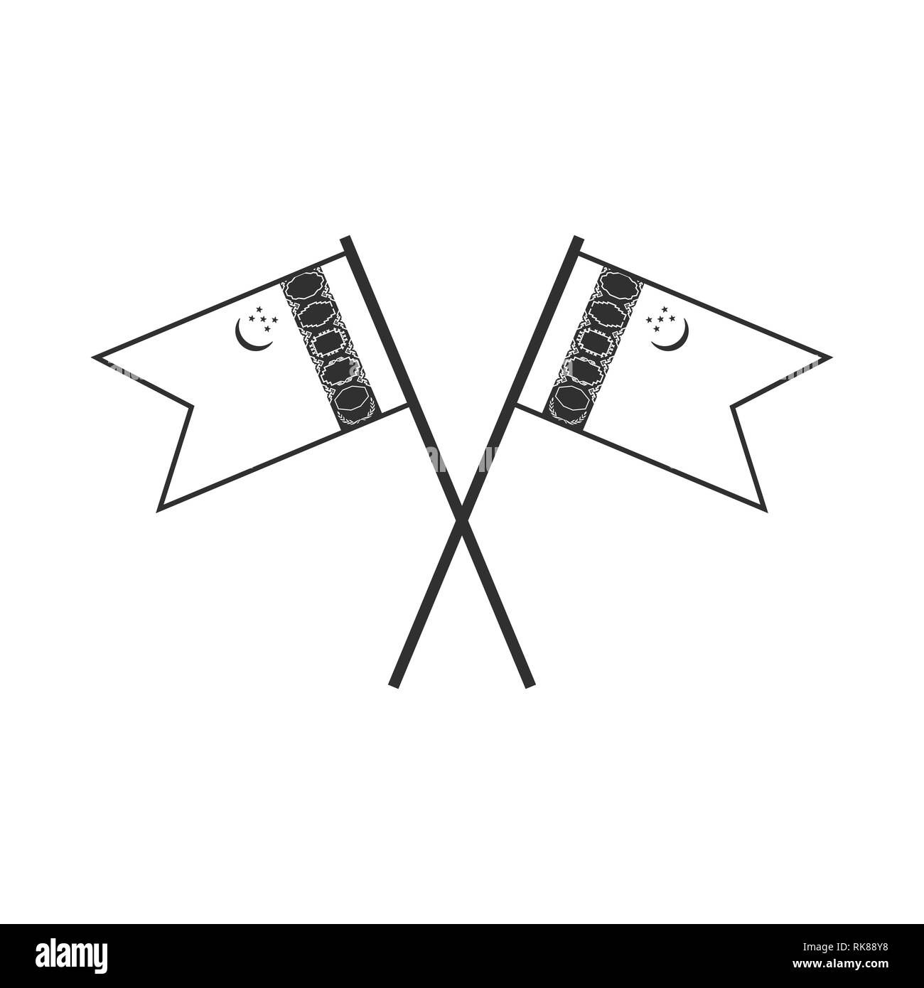 L'icône du drapeau du Turkménistan en contour noir modèle plat. Date de l'indépendance ou de la fête nationale. Illustration de Vecteur