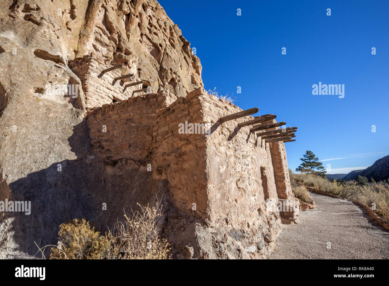 Avis de Bandelier National Monument, près de Los Alamos, au Nouveau Mexique. Banque D'Images