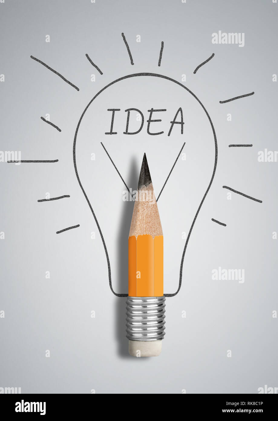 Idée créative concept, avec ampoule crayon dessiné Banque D'Images