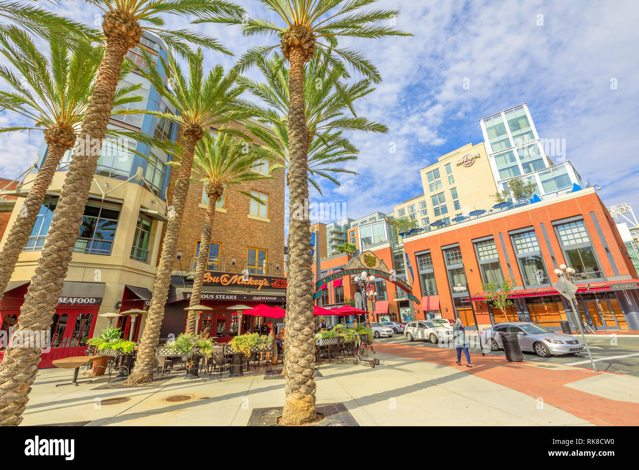 San Diego, Californie, États-Unis - 31 juillet 2018 : panneau d'entrée de Gaslamp Quarter, un quartier historique de style victorien du centre-ville de San Diego. Street Banque D'Images