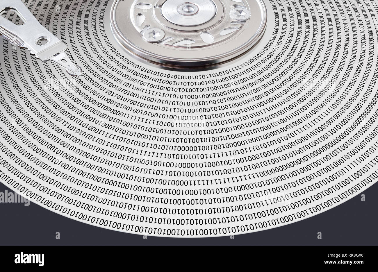 La surface du disque dur et gros plan de la tête magnétique Banque D'Images