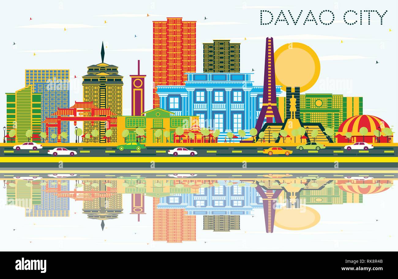 Davao City Philippines Skyline avec les bâtiments, de couleur bleu ciel et les réflexions. Vector Illustration. Les voyages d'affaires et du tourisme l'illustration. Illustration de Vecteur