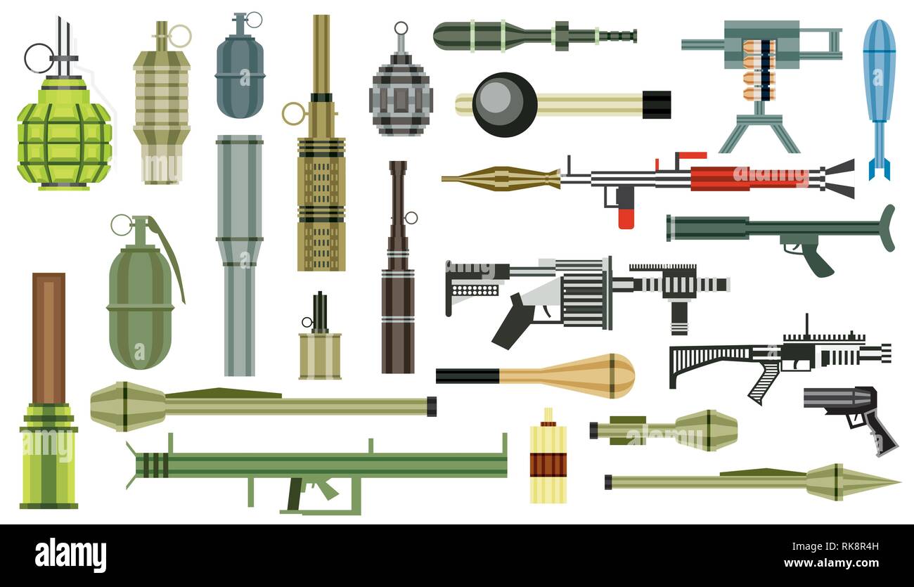 Grenade d'armes. Arme militaire. Grenade Launcher isolé sur fond blanc. Vector Illustration. Illustration de Vecteur