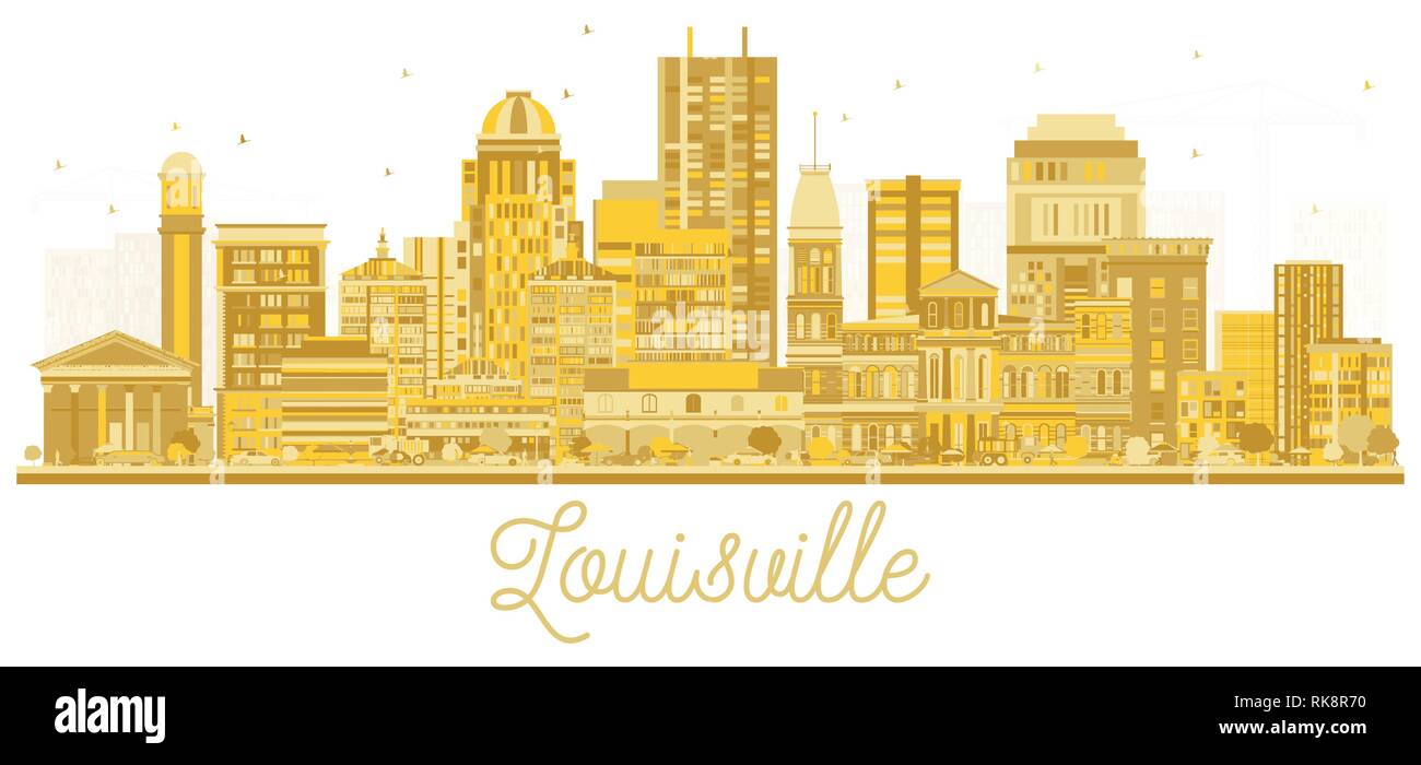 Louisville Kentucky USA City Skyline Silhouette aux bâtiments d'or isolé sur blanc. Vector Illustration. Illustration de Vecteur