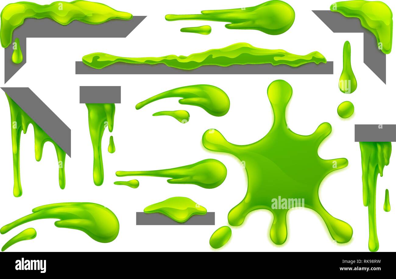 Green Slime malpropre Goo Blobs mouchetures égouttements et gouttes Illustration de Vecteur