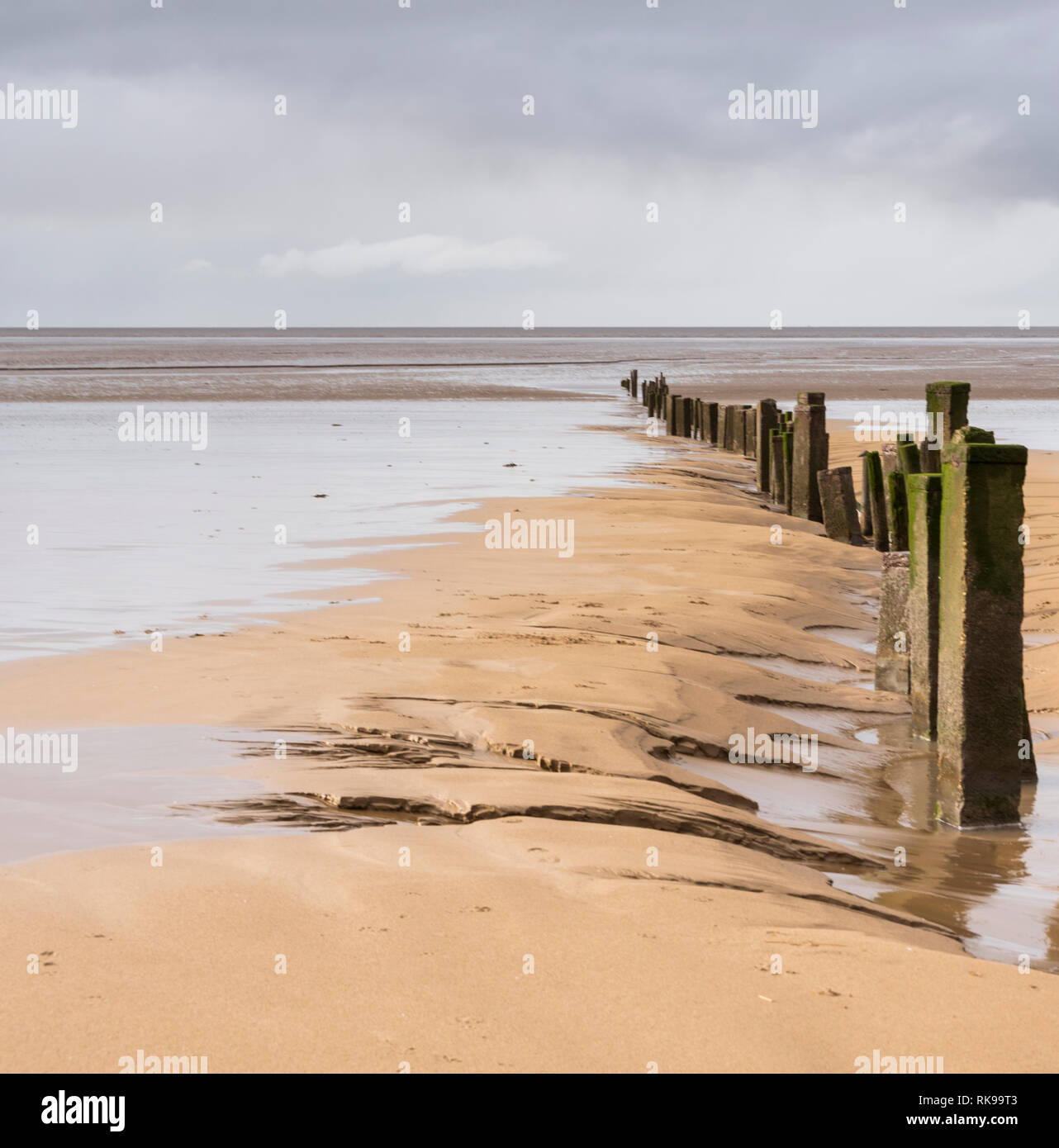 Rangée de l'aine d'atteindre dehors à la mer sur la plage de sable près de Berrow Burnham on Sea, Somerset, UK Banque D'Images