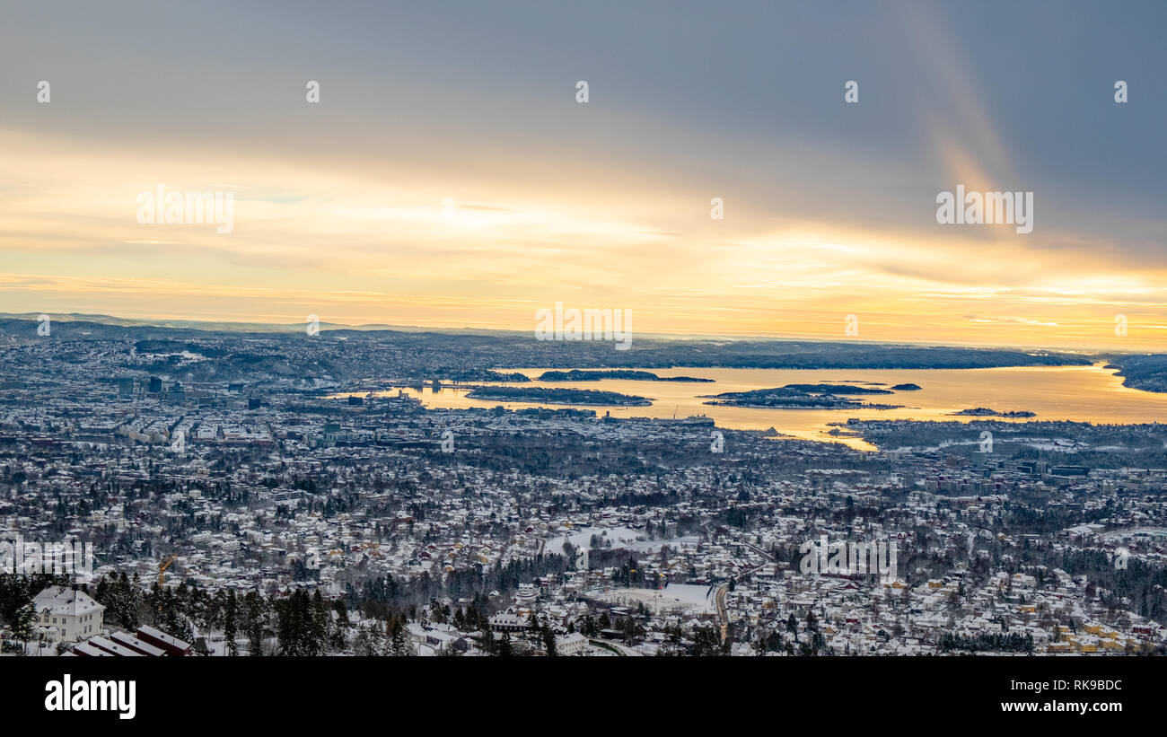 Photo aérienne du fjord d'Oslo, Norvège Banque D'Images