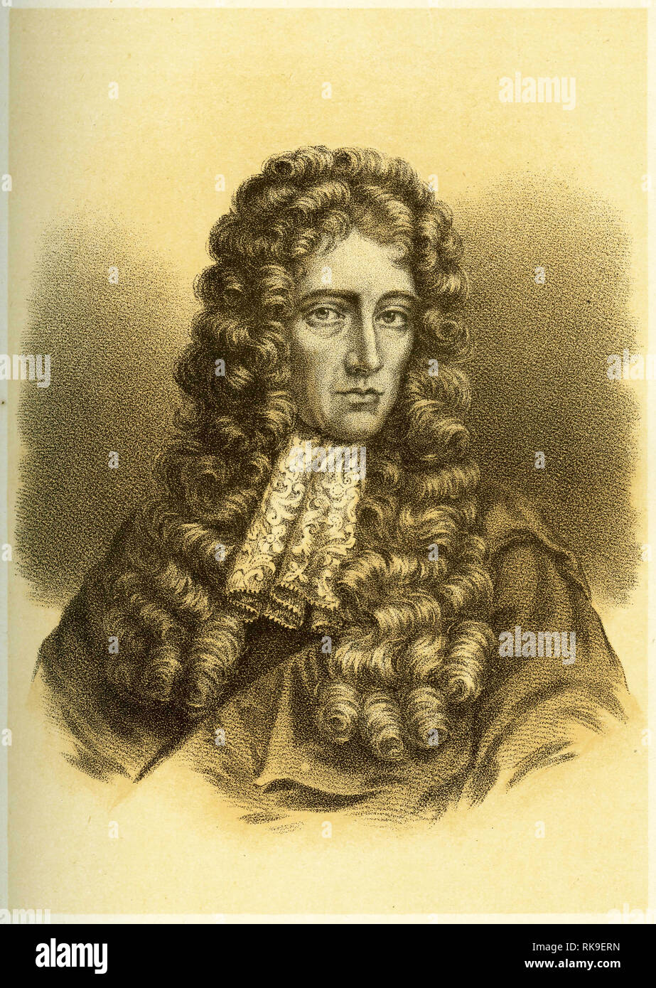 Gravure de Robert Boyle (1627 - 1691) un philosophe naturel, chimiste, physicien et inventeur. Boyle est considérée aujourd'hui comme le premier chimiste moderne, et l'un des fondateurs de la chimie moderne, et l'expérimental de la méthode scientifique. Il est surtout connu pour la loi de Boyle. Banque D'Images