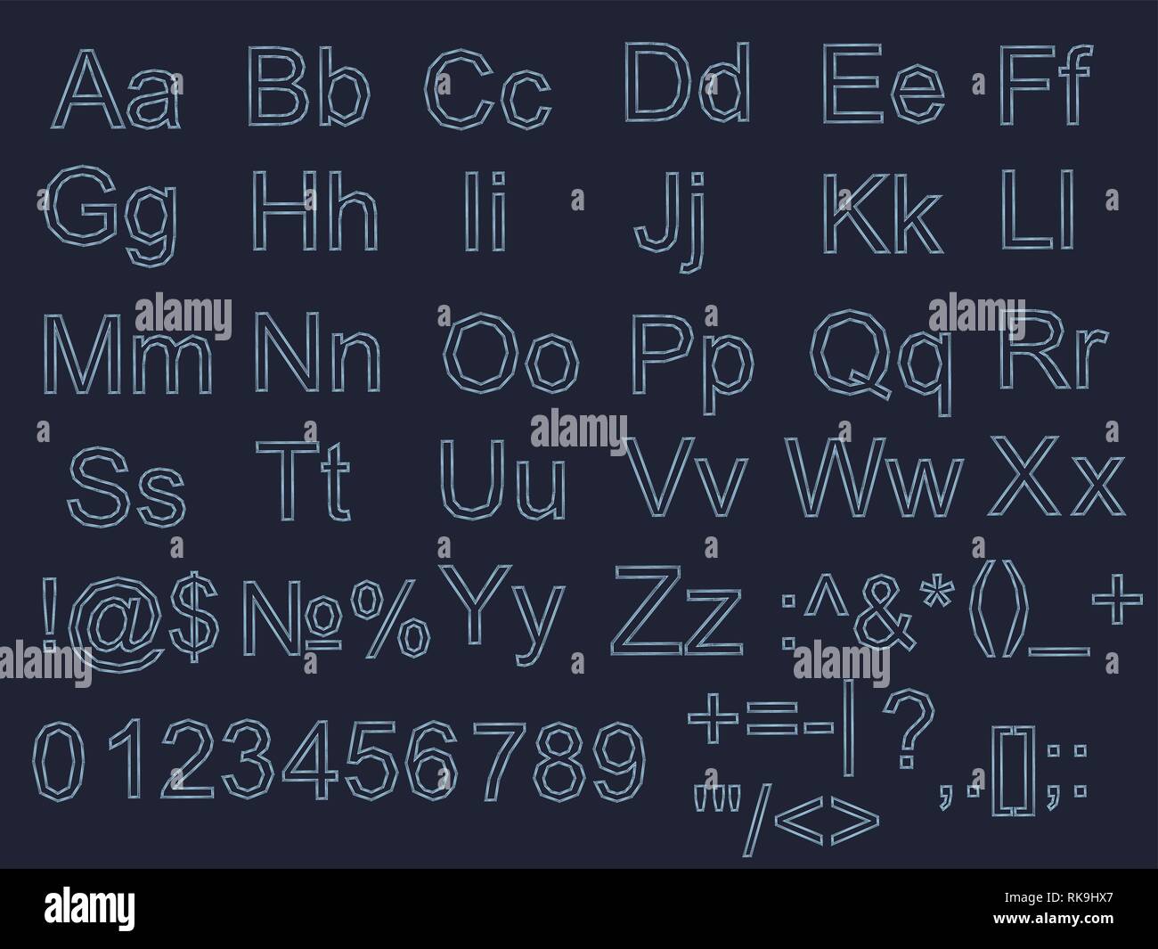 Alphabet géométrique avec majuscules et minuscules. Moyenne géométrique