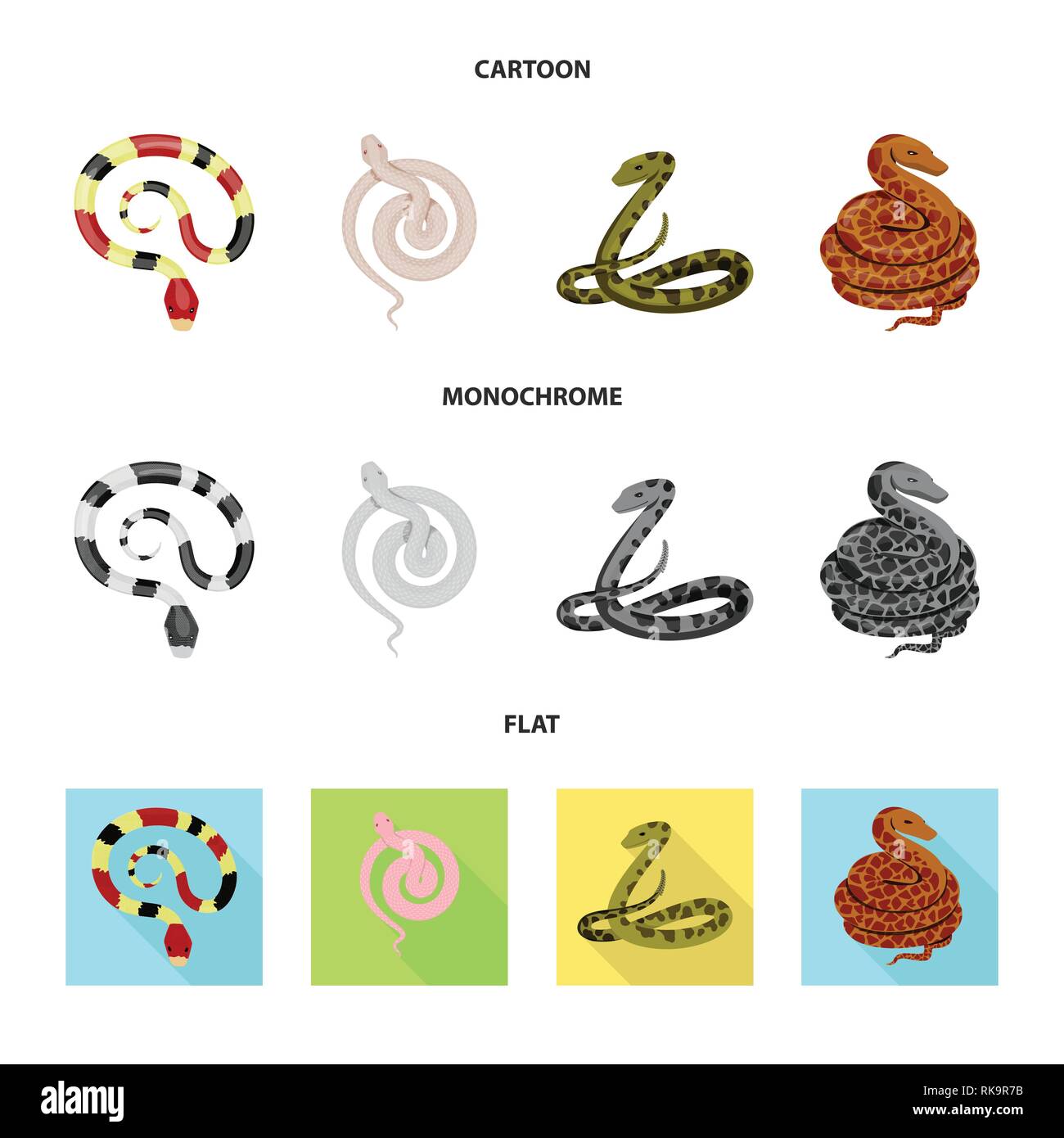 Viper,serpent,coral,blanc,rouge,python,animal,la queue,noir,vert,spirale tropiques,jungle,pharmacie,anaconda serpent,peur,royal,mammifère,nature,danger,médecine,poison,,le mal,mal,bouchée,peau,reptiles,set,icône,,illustration,collection,isolé,design,graphisme,élément,signe, vecteurs vecteur , Illustration de Vecteur