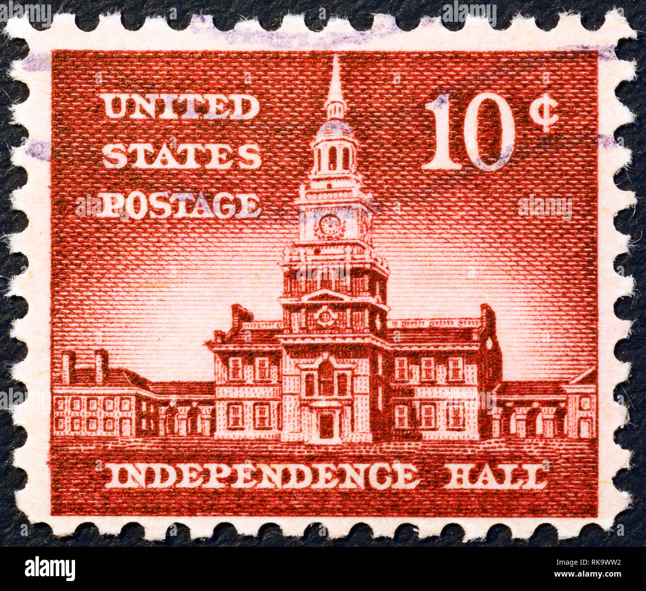 L'Independence Hall de Phildelphia sur timbre américain vintage Banque D'Images
