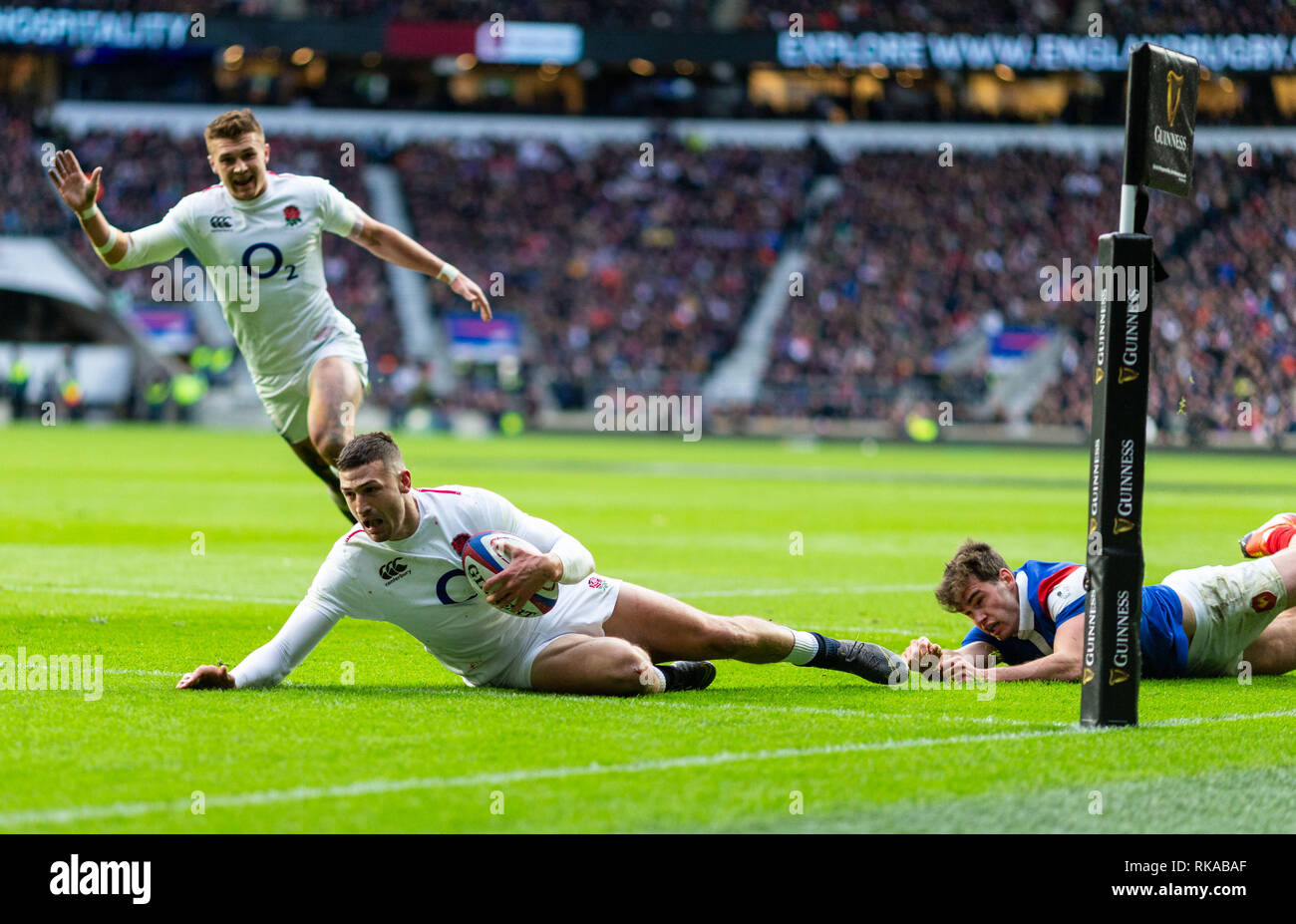 Londres, Royaume-Uni. 10 février 2019. 10/02/2019 Notes d'Angleterre Jonny peut leur deuxième essai au cours de la Guinness 6 Nations match entre l'Angleterre et la France à Twickenham. Credit:Paul Harding/Alamy Live News Banque D'Images