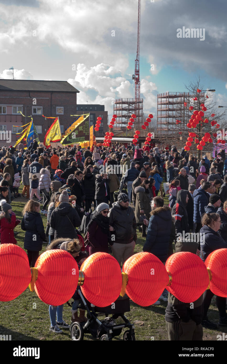 Liverpool, Royaume-Uni. 10 février 2019. Les célébrations du Nouvel An chinois dans le quartier Chinatown de Liverpool. Credit : Ken Biggs/Alamy Live News. Banque D'Images