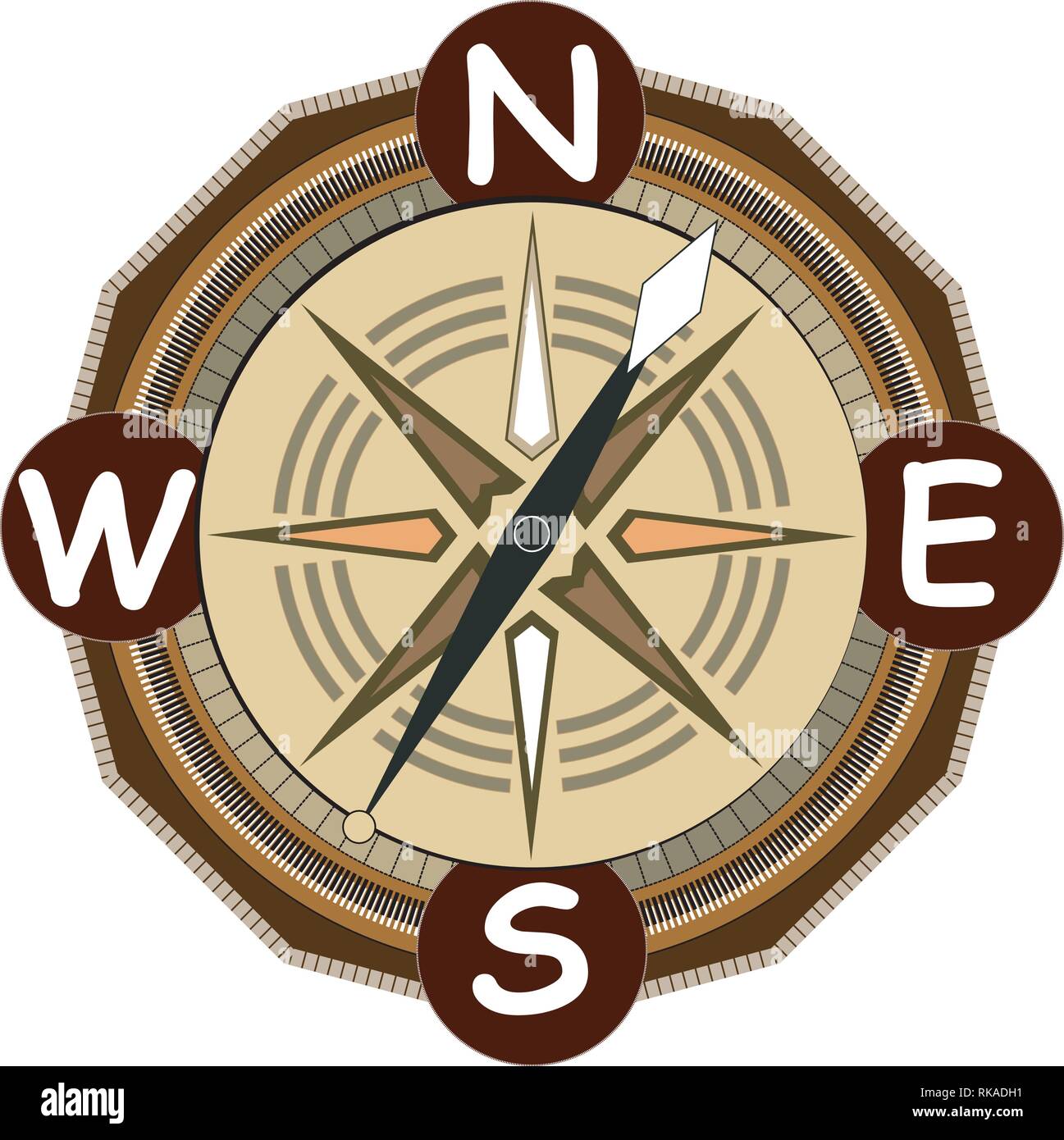 Boussole télévision isolés. Avec l'équipement de pointage navigation géographie main magnétique, rose des vents et de l'échelle guide. GPS topographie ancienne nautique instrument Illustration de Vecteur