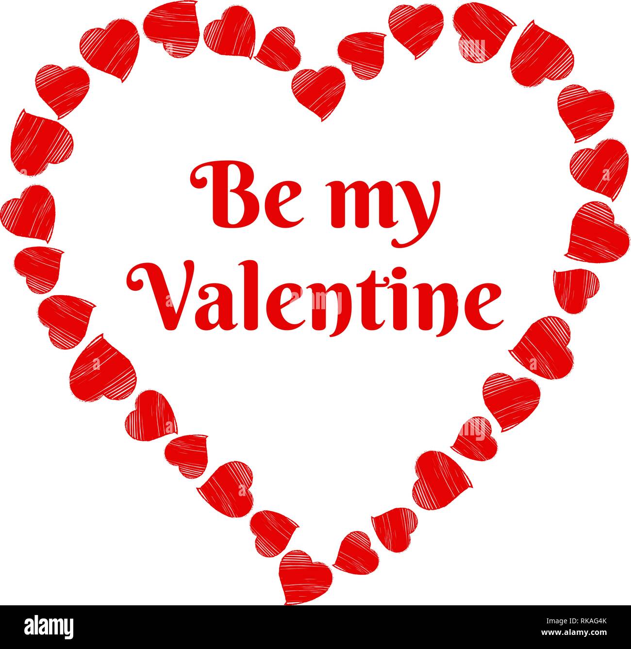 Coeur dans le cadre de texte faite de coeurs rouges dessinés à la main. Be My Valentine. Illustration de Vecteur